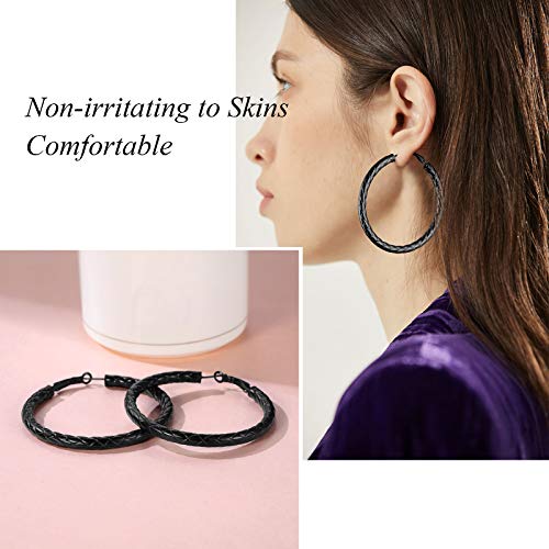 FindChic Chunky Hoop Earrings for Women, Silver/Black/14K Gold Plated Crossover Patterned Hollow Tube Rounded Loop Earrings, 30mm/40mm/60mm/80mm Hoops with Custom Name Options and Gift Box - color: a.Black, size: 60MM