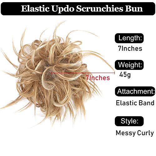 HMD Tousled Updo Messy Bun Hair Piece Ponytail Hairpieces for Women | Synthetic Hair Extension Ponytail with Elastic Rubber Band, Updo Hairpiece Hair Bun Scrunchies for Women Daily Party - color: 27T613(Honey Blonde Mix Bleach Blonde)