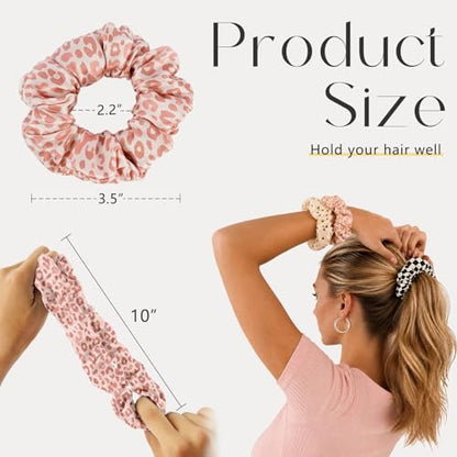 ZIMASILK 100% Pure Mulberry Silk Hair Scrunchies for Women | No Damage - Gentle Elastic Hair Ties for Ponytail Holder - Hair Accessories (3 Pack, Leopard Print) - color: Leopard Print (3pcs)