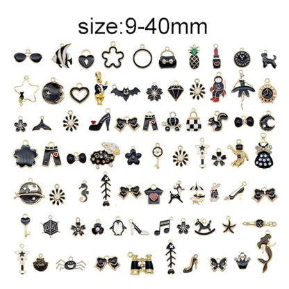 30pcs Mixed Enamel Charms Pendants for Jewelry Making Bulk lot Necklace Earrings Bracelet Craft Findings - color: Black