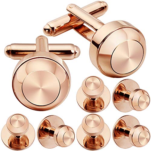 HAWSON Cufflinks and Studs for Men-Fashion Men Vintage Enamel Carbon Fiber Tuxedo Shirt Cufflinks and Studs Set for Regular Wedding Business Accessories - color: Rose Gold