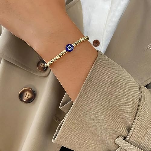 Fesciory Evil Eye Bracelet for Women, Gold Plated Adjustable Chain Jewelry | Blue Evil Eye Charm Bracelet, Lucky Amulet Symbolism, Dainty Adjustable Chain, Daily wear, Jewelry gifts - color: Gold-5