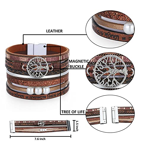 Long tiantian Boho Western Bracelets for Women Leather Wrap Bracelets Turquoise Bracelet Western Jewelry Country Concert Outfits - color: Brown,Turquoise