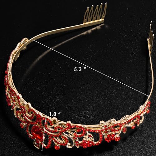 TAROSE Tiaras for Women, Birthday Crown and Sash for Girls | Birthday Sash Sunglasses Outfit, Birthday Gift for Women Girls, Goddess Crown Bride/Halloween/Prom/Party/Costume - color: 1 K. Gold+red