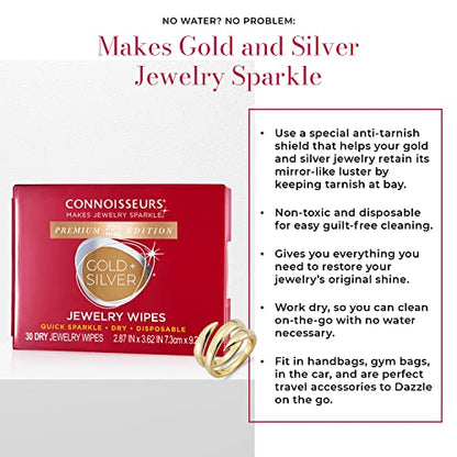 CONNOISSEURS Premium Edition Compact Jewelry Wipes No Rinse Gold and Silver Jewelry Cleaner, Polish and Remove Tarnish to Restore Brilliance, Dry Disposable Wipes, Diamond Dazzle Stik - style: Jewelry Wipes