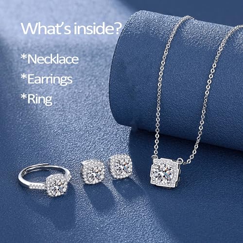 Mothers Day Gifts,4 Pieces Jewelry Set Gifts for Women,Perserved Rose with Necklace Earrings Ring Sets,Birthday Gifts for Wife Mom Girfriend On Valentine's Day Mother's Day Anniversary