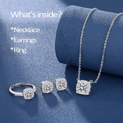 Mothers Day Gifts,4 Pieces Jewelry Set Gifts for Women,Perserved Rose with Necklace Earrings Ring Sets,Birthday Gifts for Wife Mom Girfriend On Valentine's Day Mother's Day Anniversary