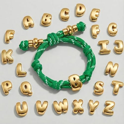 VLINRAS Bubble Initial Bracelet for Women Men, Green & Blue Knotty Puffy Letter Bracelets Gifts for Mom Dad Friends - color: Green- Q