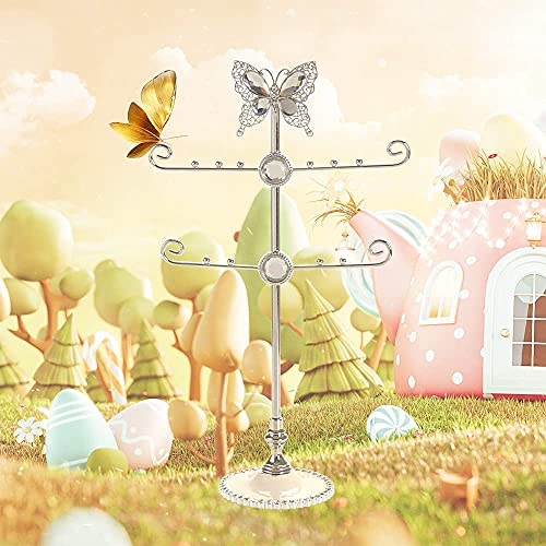 Butterfly Jewelry Display Necklace Earring Organizer Holder Stand Bracelet Rings Rack Tower Decoration Tabletop Countertop for Women Girl Mother's Day Gifts