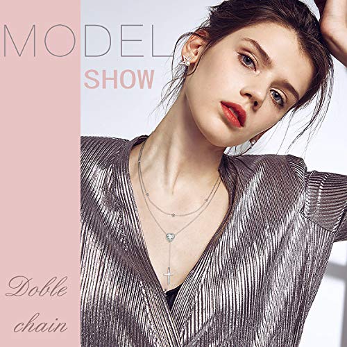 FLYOW Layered Necklace S925 Sterling Silver Y Shaped Jewelry - style: Cross Style