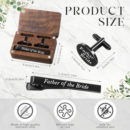 Colingmill Father of the Bride Gift Dad of the Bridegroom Cufflinks Tie Clip Set with Engraved Wood Gift Box for Dad - style: Father of the Bride,Forever,Black
