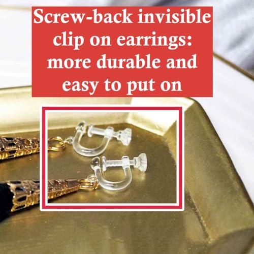 Drop Cubic Zirconia Invisible Clip On Earrings for Women Not Pierced Gold Teardrop Sqaure CZ Crystal Dangle Gold Silver Comfortable Clip On Earrings Bridal Wedding Prom - color: Screw-Back Round Silver