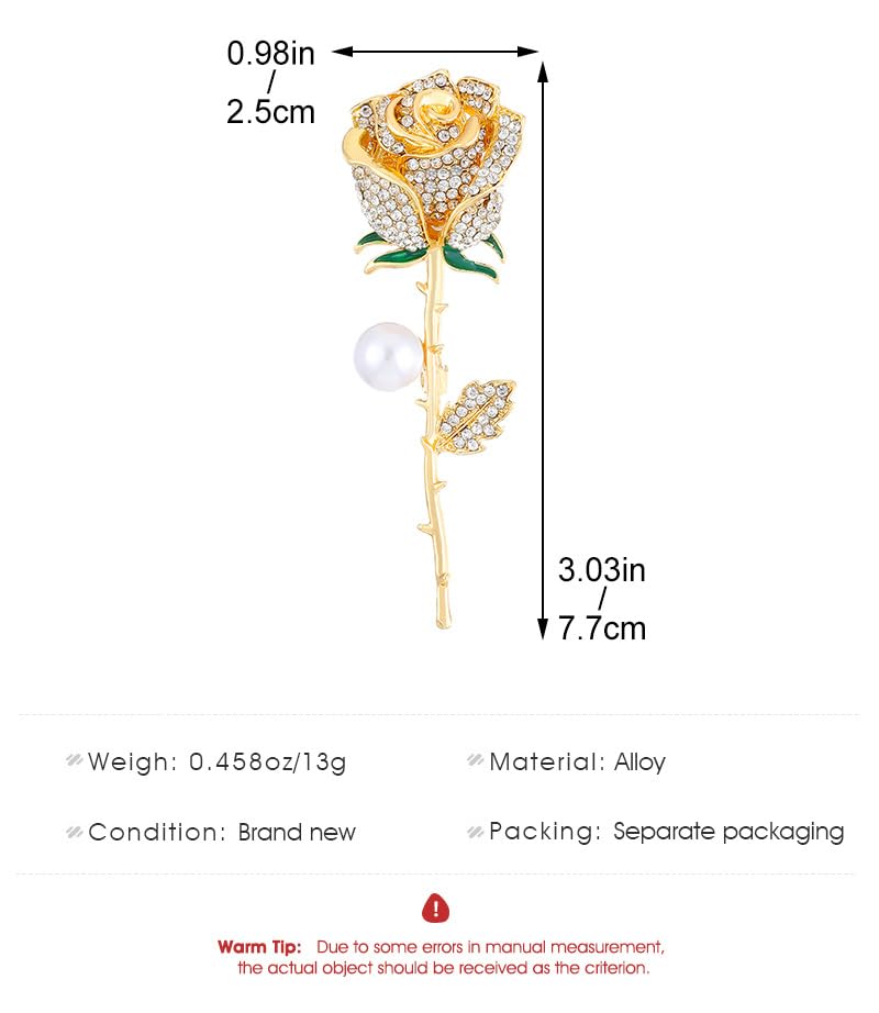Anmpab Sparkling Rose Flower Brooch with Rhinestone Luxury Crystal Floral Pearl Pin for Women Wedding Bridal Jewelry for Blazer Dress Scarf Hat - color: Gold