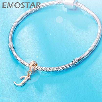 EMOSTAR Letter Charms Initial A-Z Alphabet Beads, Rose Gold 925 Sterling Silver Dangle CZ Birthstone Pendant, Gifts for European Charm Bracelet/Mothers Day/Birthday - color: Letter J