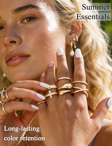 iF YOU Non Tarnish Chunky Gold Rings for Women, 14K Gold Plated Dainty Stackable Cross Cubic Zirconia Ring Set, Knuckle Stacking Pinky Thumb Ring Statement Wedding Bands Jewelry Size 4.5-10 - color: Gold