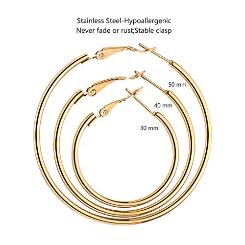 5/12 Pairs Gold Silver Plated Hoop Earrings for Women, Hypoallergenic Stainless Steel Hoops Earrings Set, Lightweight Large Small Hoops Women Earrings Loop Earrings Set - color: 6 Pairs Stainless Steel gold silver Plated Hoop Earrings