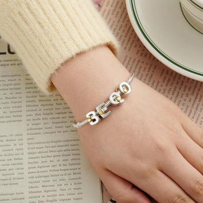 Two-Tone Gold Heart S925 Silver Letter Charm Fits Pandora Bracelet Necklace | Initial Bead Two-Tone Gold Heart, DIY European Bracelet Accessory, Gift for Ladies Birthday Anniversary Valentine - style: B