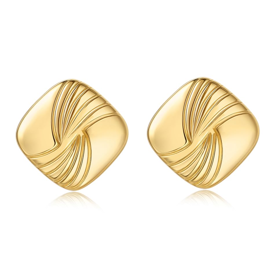 Gold Chunky Statement Earrings for Women, Trendy 14K Gold Plated Square Geometric Vintage Drop Dangle Designer Stud Earrings, Jewelry Gift - style: square-gold