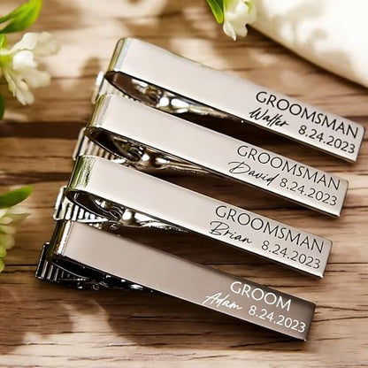 Custom Tie Clips for Men,Personalize Engraved Tie Bar,Stainless Steel Tie Clip for Business, Wedding, Anniversary, Father's Day Gifts,Ideal for Groomsman Best Man Dad Husband Boyfriend - style: 4-Silver