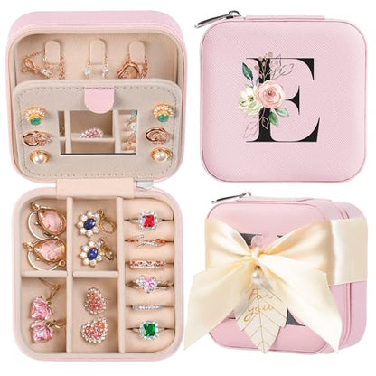 AYGXU Travel Jewelry Box for Women and Girls - Small Case With Initial A-Z - Teacher Gifts - color: pink, size: E