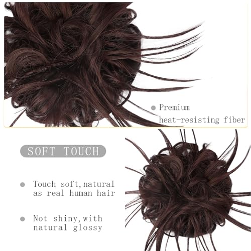 HMD Tousled Updo Messy Bun Hair Piece for Women Synthetic Hair Extension | Messy Bun Hair Piece with Elastic Scrunchie Synthetic Tousled Updos Ponytail Hairstyles for Daily Wear - color: Dark Auburn