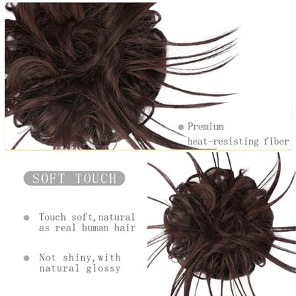 HMD Tousled Updo Messy Bun Hair Piece for Women Synthetic Hair Extension | Messy Bun Hair Piece with Elastic Scrunchie Synthetic Tousled Updos Ponytail Hairstyles for Daily Wear - color: Dark Auburn