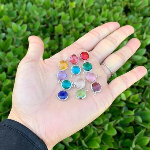 Adabele 1 Set Grade A Mixed Birthstone Charm 10mm Crystal Pendant Drop Bead Sterling Silver Plated (12pcs) - color: Silver, size: 10mm (39") - 12pcs
