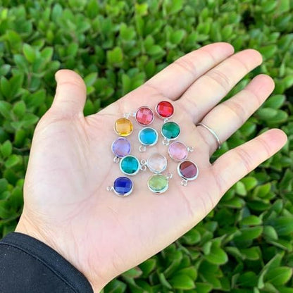 Adabele 1 Set Grade A Mixed Birthstone Charm 10mm Crystal Pendant Drop Bead Sterling Silver Plated (12pcs) - color: Silver, size: 10mm (39") - 12pcs