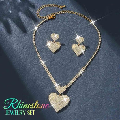 Crystal Heart Bridal Wedding Jewelry Set Silver Rhinestone Necklace Earrings Bracelet Sets Formal Costume Jewelry for Women and Brides - color: Gold Necklace Earrings