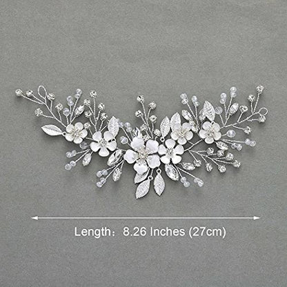 Unicra Silver Bride Wedding Hair Vine Flower Bridal Hair Piece Rhinestone Hair Accessories Crystal Headpieces Jewelry for Women and Girls | Flower Girl Headpiece Rhinestone Headband for Hairstyles Prom Bridal Wedding Hair Accessories for Women and Bride
