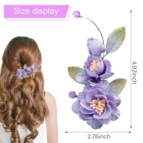 Wedding Hair Clips, Crystal Hair Pins Pearl Rhinestone Hair Barrettes, Bridal Flower Hair Pieces Pearl Headpieces Hair Accessories for Women Girls (Purple&Green) - color: Purple&Green