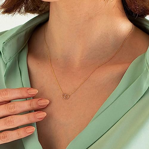 HANLI 14K Gold Plated Necklaces for Women - Dainty Butterfly, Star of David, Moon and Star, Sun, Lotus, Infinity, Hummingbird, Bee,Boots,Chill,Sunflower Pendant Designs - Elegant Jewelry for Women - color: Double Rope Circle