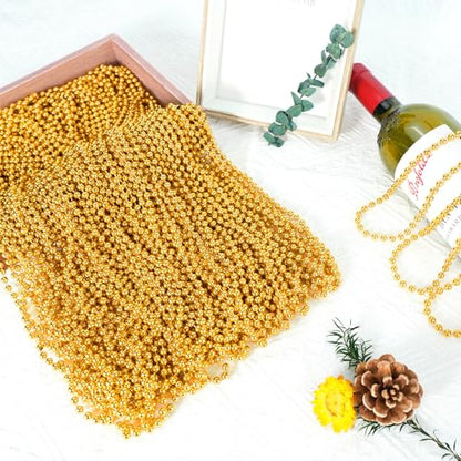 SHAOQINLIN 30 PCS Gold Bead Necklace, Gold Mardi Gras Christmas Beads Necklaces 33" Metallic Beaded Costume Necklaces Party Necklaces for Mardi Gras Parade Throws Wedding Birthday Pirate Party Favors - color: Gold