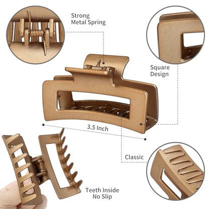 Sisiaipu 3.5 Inch Medium Hair Claw Clips 12 Pcs Square Claw for Thick and Thin Hair Rectangular Rectangle Hair Clips Jaw Clips Bulk Hair Accessories for women and Girls (Gold) - color: Gold