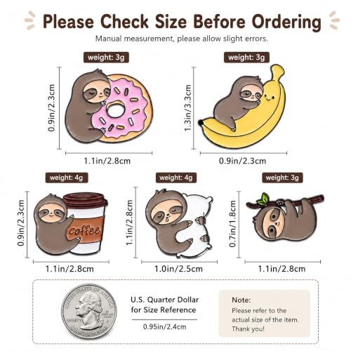 5Pcs Cute Coffee Cat Sloth Enamel Pin Set Cartoon Animal Coffee Cup Brooch Badges, Funny Lapel Pins for Backpacks, Jackets, Bags, Coffee Lover Gift - color: JH-065