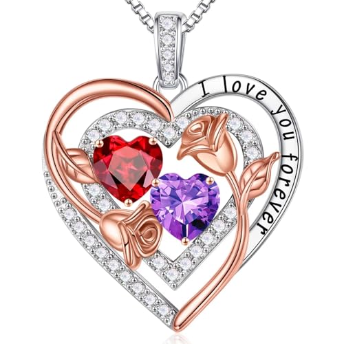 Iefil Birthstone Necklace for Women - Sterling Silver Birthstone Necklace, Anniversary Birthday Gifts for Wife Girlfriend Mom - color: 01-02-Jan-Feb Birthstone