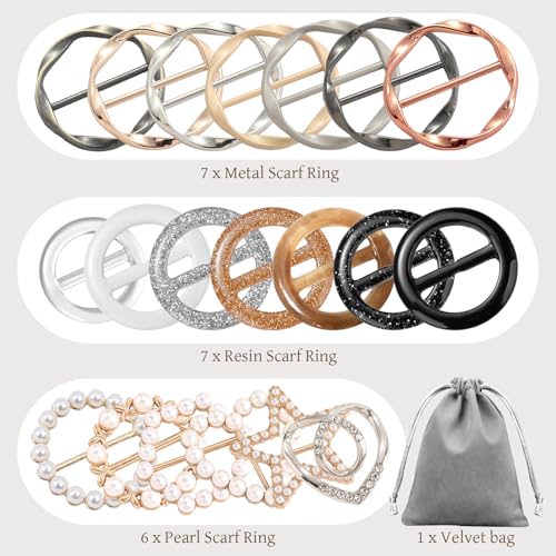 BATHRINS 20PCS Silk Scarf Ring Clip,Shirt Cinch Clip Set for Women Clothing with Storage Bag for Loose Clothes Corner Knotted Button Tightener