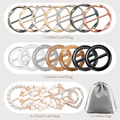 BATHRINS 20PCS Silk Scarf Ring Clip,Shirt Cinch Clip Set for Women Clothing with Storage Bag for Loose Clothes Corner Knotted Button Tightener