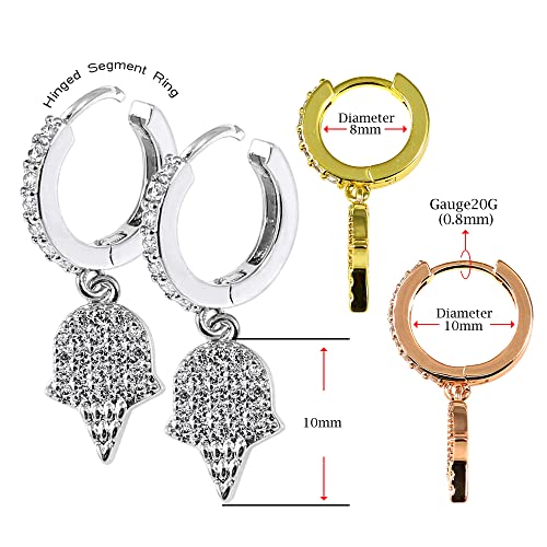 Micro Setting Cz Gemstone Ice Cream Dangling 20 Gauge 316L Surgical Steel Hinged Segment Clicker Huggie Earring, Cartilage, Helix Ring Piercing Jewelry - color: Rose Gold, size: 10mm Diameter