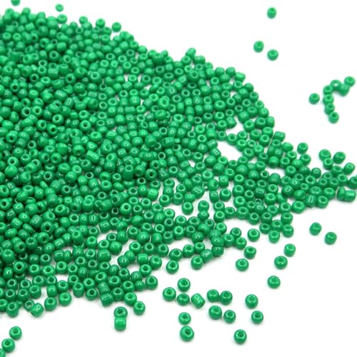 Green 12/0 Glass Seed Beads, 11000pcs Small Pony Beads Bulk 2mm Glass Loose Spacer Seed Beads for Friendship Bracelet Necklace Earring Jewelry Making DIY Craft - color: Green, size: 2mm - 11000Pcs