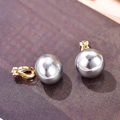YOQUCOL Simulated Freshwater Pearl Clip On Earrings Not Pierced Elegant Stud Jewelry For Women - color: 16MM-Metallic Grey