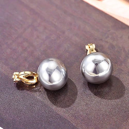 YOQUCOL Simulated Freshwater Pearl Clip On Earrings Not Pierced Elegant Stud Jewelry For Women - color: 16MM-Metallic Grey
