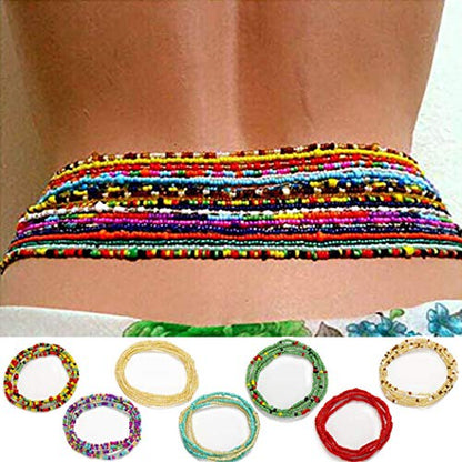 African Waist Beads Chain Layered Belly Body Chain Beach 7Pack Waist Jewelry Body Accessories for Women - size: 60inch/150cm