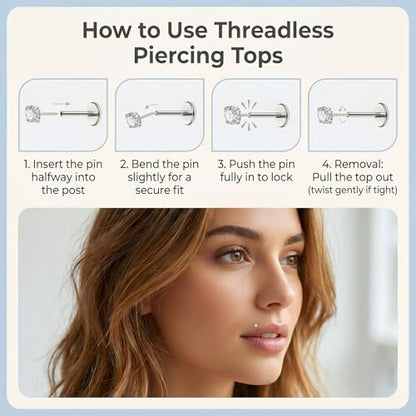 AceFun L Shape Nose Stud Flat Back 18G Threadless Gold Nose Stud for Women Men 316L Stainless Steel CZ Diamond Heart Ball Helix Tragus Piercing Jewelry Nostril Studs 9 Pieces Set - color: Nose Stud Flat Back-9 Pieces-Silver