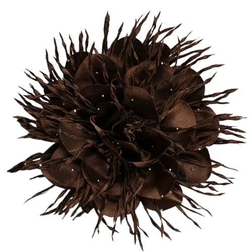 18cm/7in Dainty Spiky Fabric Flower Brooch Pin for Women Girls Elegant Crystal Colorful Pom-Pom Fluffy Floral Peony Brooches Lapel Hair Pins Trendy Party Dress Accessories Jewelry - color: Brown