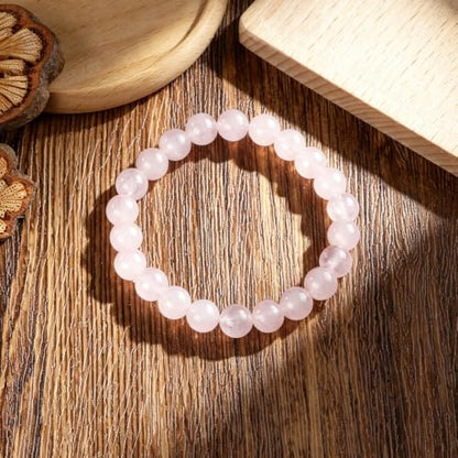 8mm Beaded Bracelets for Women, Natural Crystal Gemstone Energy Bracelets - color: Pink Crystal