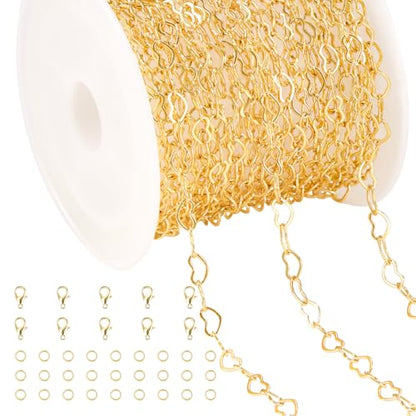 Jabogrii 16.4 Feet Heart Jewelry Chains Gold Brass Chain for Jewelry Making | Women Necklace Bracelet DIY Craft Chain Bulk Permanent Jewelry Making Roll - color: Heart Gold