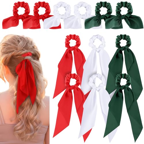 MTLEE 12 Pcs Hair Accessories for Women Hair Bows Scrunchies Scarf Ties Bunny Ears Silk Satin Scrunchies Ribbons Scarf Ties with Bows for Women Lady (Christmas Color) - color: Christmas Color
