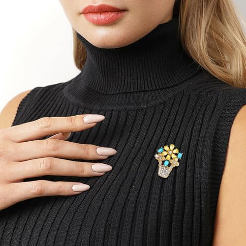 Rhinestone Flower Brooch Cute Floral Crystal Pearl Brooches and Pins for Women Gold brooch Fashion Jewelry for Women Men Gift - color: Crystal flower basket