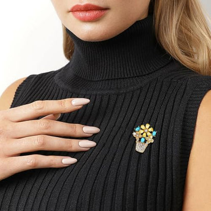 Rhinestone Flower Brooch Cute Floral Crystal Pearl Brooches and Pins for Women Gold brooch Fashion Jewelry for Women Men Gift - color: Crystal flower basket